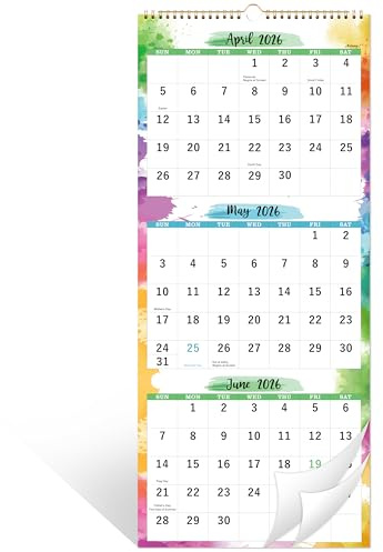 2026-2027 Calendar - 3 Month Wall Calendar 2026-2027 Display (Folded in a Month), May 2026 - June 2027, 11 x 26, Vertical Calendar with Thick Paper, 2026 2027 Wall Calendar Perfect for Organizing & Planning