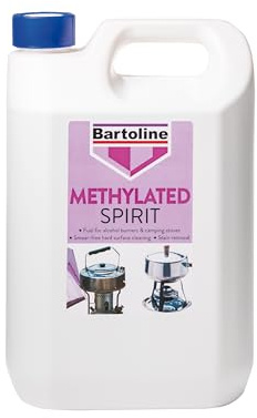 Bartoline Methylated Spirit 5L, Fuel for Alcohol Burners and Stain Remover for Hard Surfaces