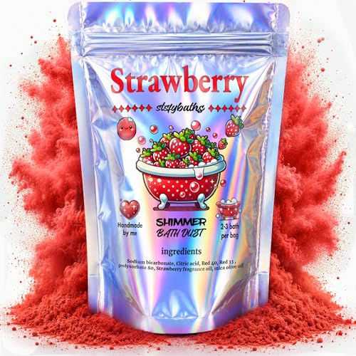 Stsfybaths Red Shimmer Bath Bomb in A Bag - Handmade Strawberry Scented Bath Bombs for Women, Kids and Men - Bulk Bathbomb Fizzies Perfect for Boys and Girls All Ages (Small, Red)