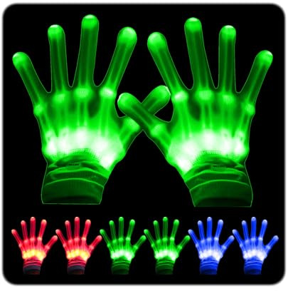 LED Gloves, Flash Finger Lights Gloves, Colorful Light UP 3 Colors 10 Modes