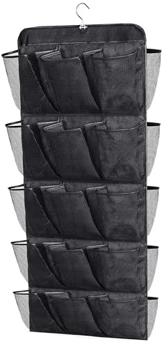 MISSLO 30 Large Pockets Shoe Hanging Storage Organiser for Wardrobe Rail Rack Dual Sided with Rotating Hanger Mesh Shoes Organizer, Black