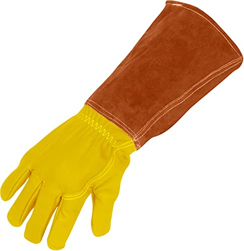 Suse's Kinder Fireplace Gloves for Women, Mig Tig Welding Gloves XS, Fireproof Heat Resistant Barbecue Mitt, Welders, Top Grain Cowhide Lined Hand (Brown Yellow, XS)