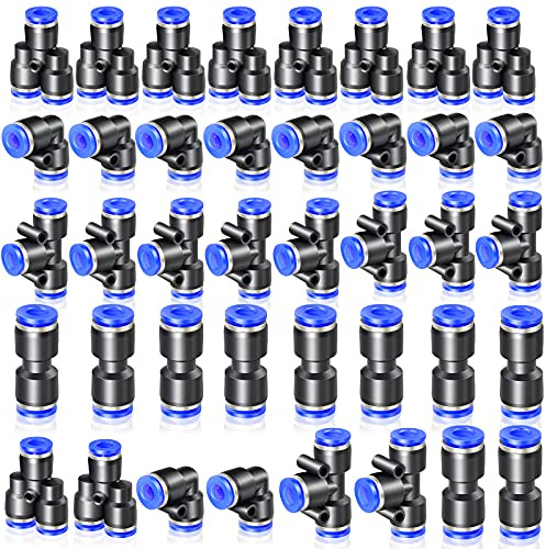 ERGAOBOY 40 stycken 6 mm AD Push To Connect Fitting Kits, 10 raka 10 vinklar 10 T-stycken 10 splitter