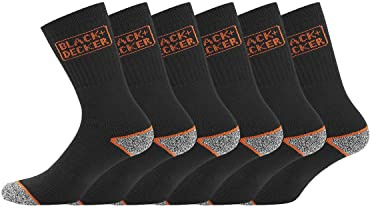 BLACK+DECKER Chaussette de Travail Ultra Confortable, Chaussettes Homme, Robustes et Résistantes (Lot de 6), Taille 43/46 - Noir