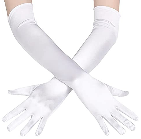 Zngou Long Elbow Satin Gloves Fancy Dress White Flapper Long Evening Silk Opera Gloves Classic 1920s Style Vintage Fashion for Women Ladies Wedding Party Prom