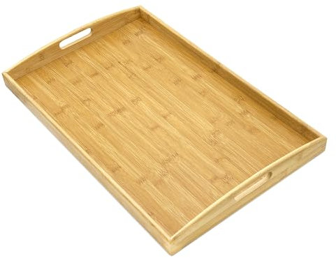 Bam & Boo Natural Bamboo Serving Tray Extra Large Rectangular with Handles for Food, Drinks, Storage, Decor, Vanity, Breakfast, Parties, Weddings, Picnics(23.6” x 15” x 2.35”, Natural)