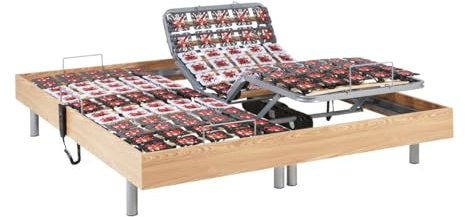Sommier électrique de Relaxation 2x48 plots déco Bois chêne Naturel de DREAMEA - 2 x 70 x 190 cm - Moteurs OKIN