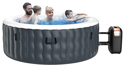 RELAX4LIFE Vasca Idromassaggio Gonfiabile da Giardino, Vasca Idromassaggio con Riscaldatore, con Funzione di Massaggio a Bolle, Vasca Rotonda per Famiglia, Materiale Resistente (Grigio, Aggiornata)