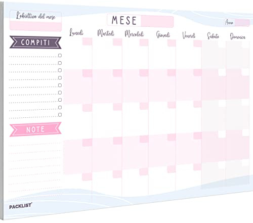 PACKLIST Planner Mensile Scrivania - Planning da Tavolo A4, 25 Flogi - Agenda Appuntamenti - Calendario Perpetuo di Design Esclusivo