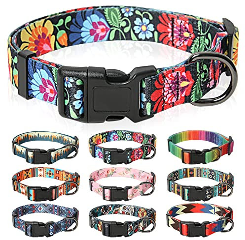 HEELE Hundehalsband, Hunde Halsband für Welpen Kleine Mittlere Große Hunde, Gemustertes Hundehalsbänder Verstellbares, Komfort, Robustem HundeHalsband, Wilde Blumen, M