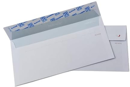 Blasetti Busta per Spedizione formato 11x23 cm - Privacy busta con intagli antieffrazione per lettere, Conf. 500 pz, Colore Bianco, Lembo autoadesivo con striscia protettiva, Sagoma a tasca, Carta 80g