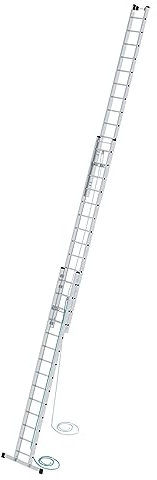 PROREGAL Sprossen-Seilzugleiter 3-teilig mit Standard-Traverse 3x14 Sprossen | Leiter, Teleskopleiter, Trittleiter, Bockleiter, Sprossen-Doppelleiter