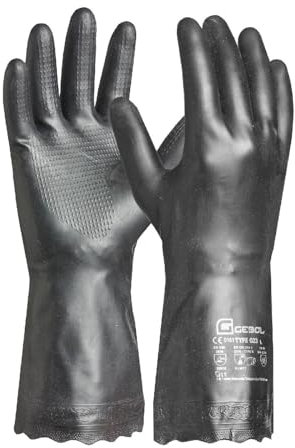 Gebol Carostar | Taglia XL (Gr 10) | Guanti di protezione chimica con floccato di cotone interno | Guanti di pulizia ad alta sicurezza | per uomo | nero | 1 paio