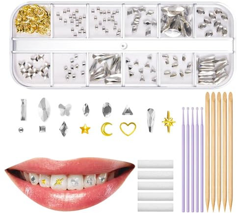 Anulely Tooth Gem Kit | Fashionable Teeth Jewelry Gems | Tooth Artificial Crystal, Reflective Tooth, Multi Shaped Gems Teeth Decoration for Halloween Dating