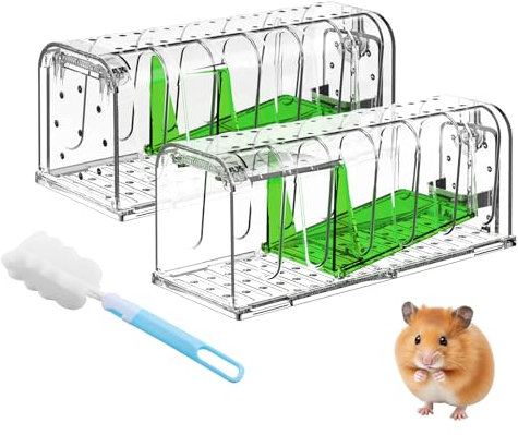 Elezenioc Lebendfalle für Mäuse, Mäusefalle, 2er-Set, tierfreundliche Mäusefallen mit Luftlöchern, hochsensible Lebendfalle für Mäuse, berührungslose Auslösung, wiederverwendbar mit Reinigungsbürst
