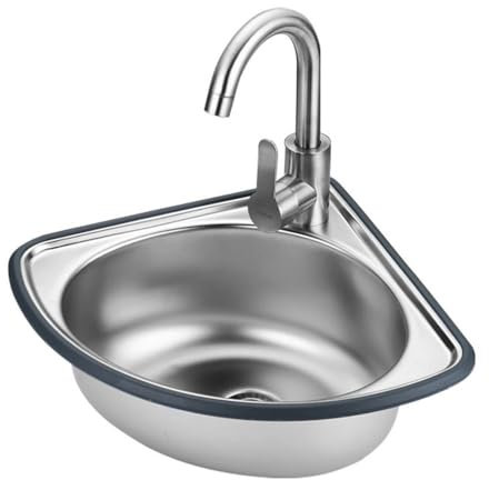 DSKJHI Edelstahl Wandmontage Waschbecken Kleines Eckwaschbecken Handwaschbecken 34x34x15cm für Wohnmobil, Wohnwagen, Badezimmer, Toilette, Gäste WC