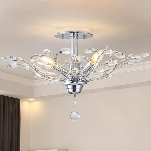 Ganeed Candelabros de cristal transparente vintage K9 Iluminación de techo Iluminación colgante Accesorio empotrado para sala de estar Comedor Restaurante Porche Pasillo Plata 4 luces