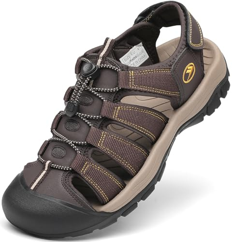 FLARUT Sandales Hommes Été d'extérieur Randonnée Sport Chaussures de Marche Fermées Plage Course Décontractées(Marron Foncé,43)