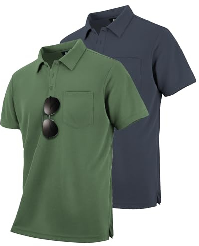 SwissWell 2er Pack Poloshirt Herren Kurzarm Golf Polo Männer T-Shirt Atmungsaktiv Polohemd, Grau+Armeegrün XL