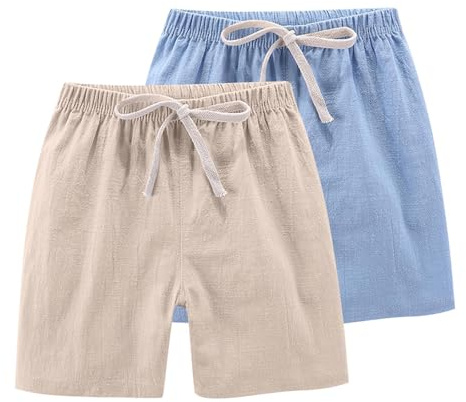 Ofertas Flash del Dia Niña Niño Pantalones Cortos 2 Piezas Algodón y Lino Pantalon Corto Verano para Niños Niñas Pantalón Recto de Cintura Elástica con Cordón Ligero y Transpirable Cómodo Linen Short