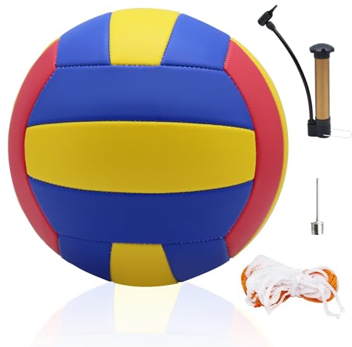 Magicorange Volleyball, 1 Pack Official Size 5 Volleyballs- PU Leather Indoor Outdoor Soft Touch Volleyballs for Beach Play, Game,Gym,Training -Includes Ball Pump (Blue Red)
