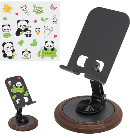 KQDRAVINE Soporte para teléfono móvil giratorio 360°, flexible, ajustable en altura y plegable, con base de vetas de madera marrón noble para todos los smartphones y tablets