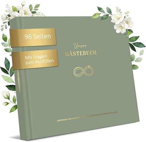 BIROYAL Gästebuch Hochzeit - 2 in 1 Design mit Fragen, Blankoseiten & Liebesgeschichte Eintrag, Hartcover, 120g Papier ohne Durchschlag, mit Fotoplätzen zum Einkleben für Jubiläum, Silberhochzeit