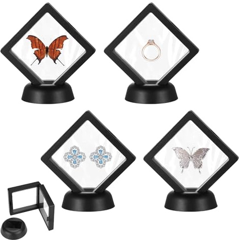 SEKFPNK 4 st 3D flytande bordsramar, 7 x 7 cm flytande ramar för mynt, transparent myntdisplay lämplig för användning med ringar, halsband, armband, märken, medaljer