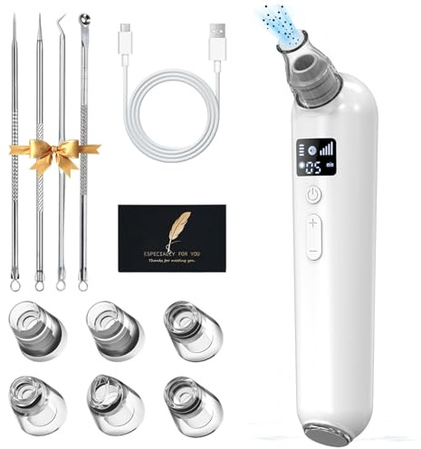 UCAMP Aspiratore Punti Neri, Professionale Elettrico Comedone con 5 Modalità 6 Testine Applicazione di Calore, Pulizia Viso Tramite Rimozione Pori, per Tutti i Tipi Pelle(con Estrattore di Acne Kit)