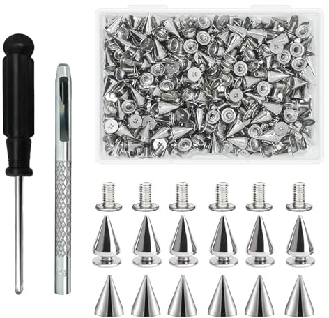150PCS 7mm Metal Cone Spike Studs, Screw Back Punk Rivets for DIY Crafts, Durable and Easy to Install, Ideal for Leather Jackets, Bags, Shoes and Clothes