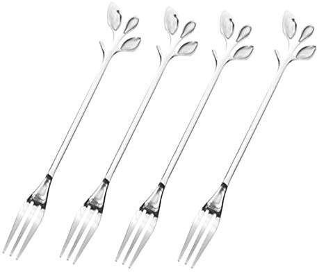 Turbokey Fruit Forks Cocktail Sticks Set of 4, Stainless Steel 4.7 Inches Mini Salad Forks Appetizer Cake Dessert Forks Party Supplies (4 Forks-Silver)
