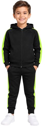 A2Z 4 Kids Flickor Pojkar Träningsdräkt Vanlig dragkedjetröja med huva Top Bottom Gym joggingdräkt - T.S 102 Black Neon Green 11-12
