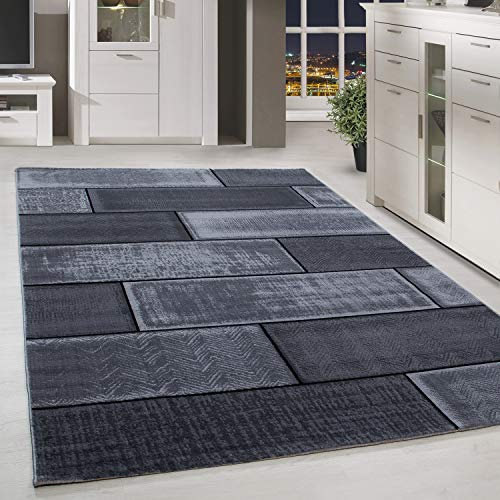 HomebyHome Teppich Wohnzimmer 80x300 cm Läufer Flurteppich Küche Schwarz und Anthrazit Moderne Wand Design - Schlafzimmer Teppich Kurzflor Teppich Extra Weich Pflegeleicht - Carpet Living Room