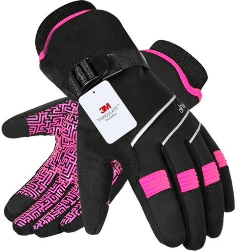 MOREOK Waterproof & Windproof Winter Gloves for Men and Women,-30°F 3M Thinsulate Thermal Touch Screen Warm Gloves for Skiing,Cycling,Motorcycle,Running,Outdoor Sports Pink-S