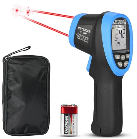 Termometro a Infrarossi Laser Pirometro(-50℃-1800℃),INFURIDER YF-1800 Pistola IR per Temperatura Laser Senza Contatto 50:1 con Emissività Regolabile/Retroilluminazione/Spegnimento Automatico