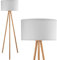 BAKAJI Lampada Piantana da Terra Design Moderno Struttura in Legno Luce Lampadina E27 60 W con Paralume in Tessuto Base Treppiede Dimensione 150 x 45 cm Arredamento Casa (Bianco)