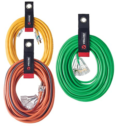 VELCRO Brand Easy Hang Extension Cord Holder Organizer Variety Pack | Holds 60-100lbs, Heavy Duty Straps Fit Easily on Hooks or Nails | Perfect for Garage Organization | 3-pk 10,14 and 18, Black
