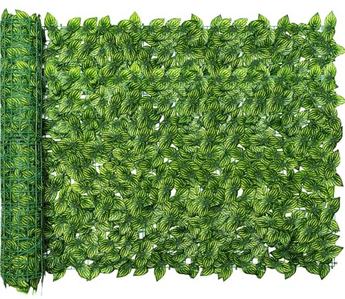 Jinwu Artificial Ivy Privacy Fence Screen (2 Rolls, Total 59x118 inch), Expandable Faux Privacy Fence with 80 pcs Zip Ties, Decoration for Outdoor Garden, Printed Watermelon Leaf