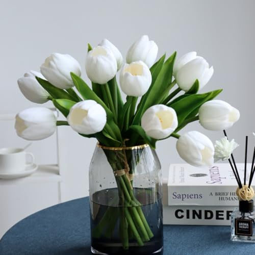 Buart Vita blommor konstgjord lyxig stor tulpan alla hjärtans dag mors dag påsk hem kök bröllopsdekorationer (11 st)