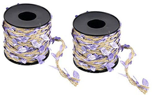 PATIKIL 33ft 5mm Juta Foglia Nastro, 2 Rotolo Intrecciato Decorazione Vite Naturale Iuta Corda Spago con Artificiale Foglie per Giungla Matrimonio Festa Casa Giardino Decor Luce Viola