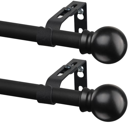 CALCHELE 2 Pack Black Curtain Rods for Windows 28 to 48 inch, 5/8 inch Small Cafe Window Curtain Rods, Short Drapery Rod for Bedroom Kitchen (Size：30-50 Inch, Matte Black)