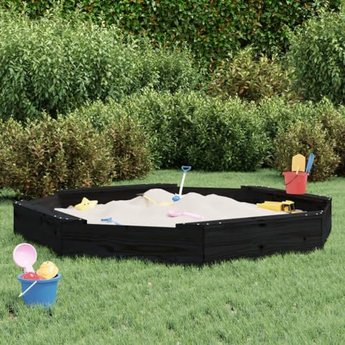 Gecheer Wood Sand pit Garden Sand Box Sandbox with Seats Black Octagon Solid Wood Pine Option2