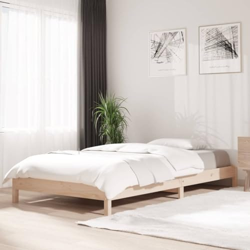 Sufrk Stapelbares Bett, 100 x 200 cm, aus massivem Kiefernholz, gepolstertes Plattformbett, Lattenrost aus Holz, einfach zu montieren