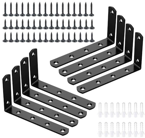 Luabue 8 Stück Regalwinkel Schwarz Regalhalter Metall 125x75mm 90 Grad L-förmige Regalhalterung mit 6 Löcher Regalträger für Wandhalterung Regal, Eckregal, Hölzern Möbel