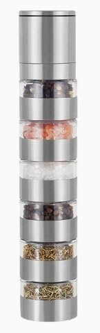 6 en 1 Juego de Molinillos de Sal y Pimienta - Molinillo Manual de Especias, Molino de Sal y Pimienta con Moledor Ajustable para Cocinas y Viajes