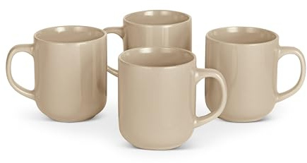 Amazon Basics Ceramic Coffee Mugs, Ceramic 4-Piece Set, 16 oz, Microwave and Dishwasher-Safe, Linen Gray
