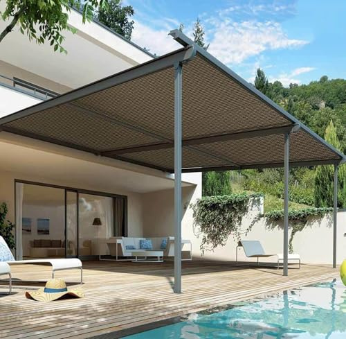 Toldo vela para exteriores, 3 x 5, distancia entre orificios de 1 m, con ojales, lona de malla aislante para jardín, pérgola, plantas, balcón, patio, marrón, 2 x 6 m