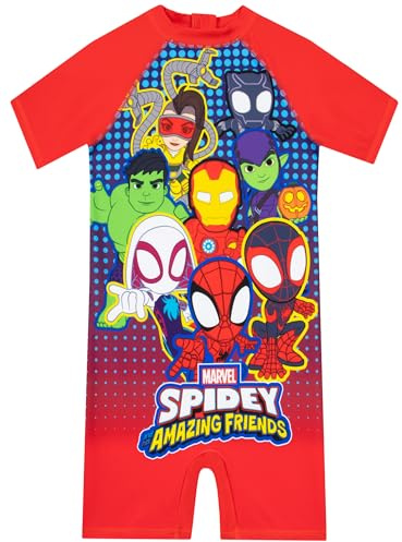 Marvel Boys Swimming Costume, Spiderman Swimming Costume, Spidey and Friends Boys Swimsuit, Kids Swimwear, Red 4-5 Years