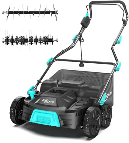 YARDCARE 16‑Inch 15Amp 2‑in‑1 Electric Dethatcher & Scarifier with 5‑Position Depth Adjustment, 12 Gallon Removable Grass Collection Bag, Foldable Design, Lawn Thatcher for Yard Lawn Garden Care