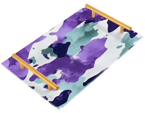 Bandeja de plástico decorativa de camuflaje morado con asas, bandejas decorativas para servir joyas, perfumes, restaurantes, servir charola para desayuno
